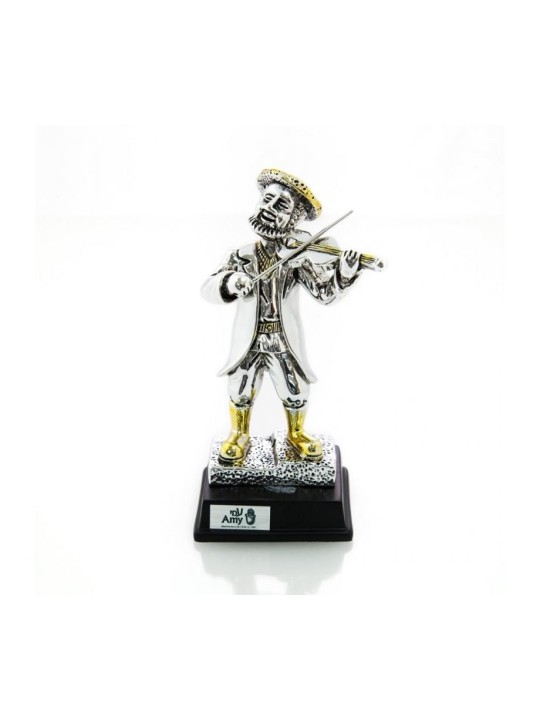 Figurine plaquée argent avec accents dorés sur base en bois C... | Figurines