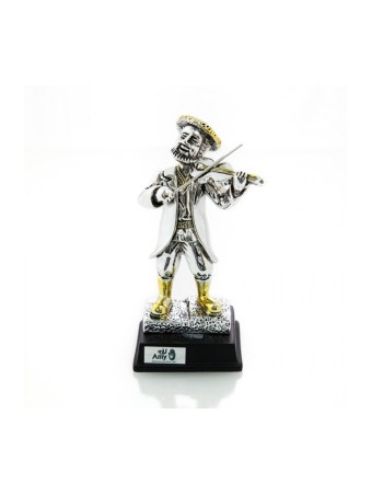 Figurine plaquée argent avec accents dorés sur base en bois C... | Figurines