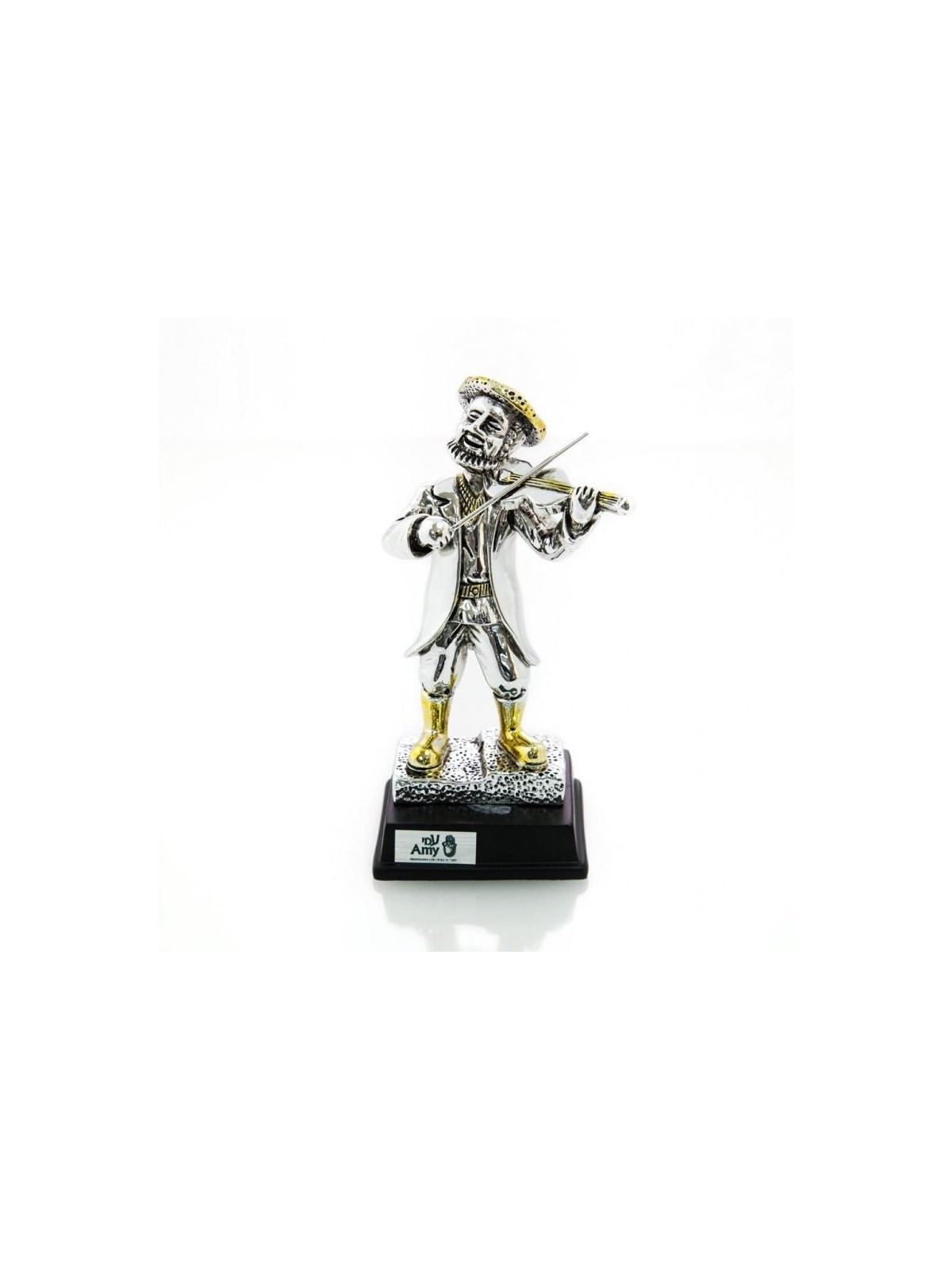 Figurine plaquée argent avec accents dorés sur base en bois C... | Figurines