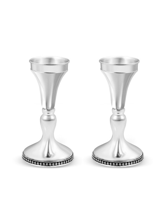 Sterling Silver Shabbat Candlesticks Smooth with S... | Silver Judaica