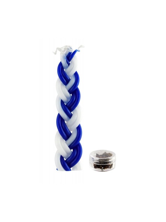 Mini deux en un tressé bleu et blanc Havdalah... | Bougies de la Havdala