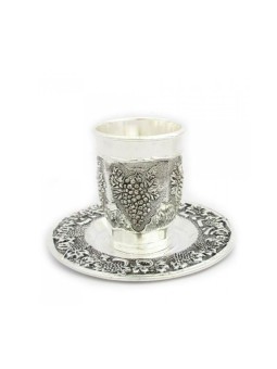 Coupe de Kiddouch plaquée argent Raisins Design avec... | Cadeau juif d'Israël