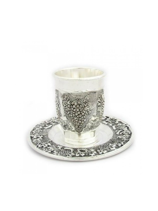 Coupe de Kiddouch plaquée argent Raisins Design avec... | Cadeau juif d'Israël