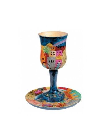 Yair Emanuel Hand Painted Wood Stem Kiddu... | Kiddush Cups by Emanuel