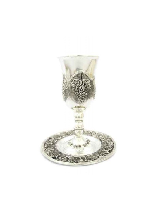 Coupe de Kiddouch plaquée argent sur tige de raisin... | Cadeau juif d'Israël