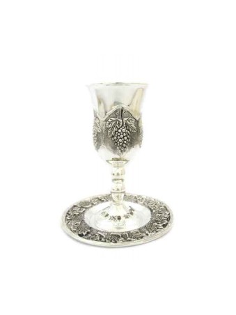 Coupe de Kiddouch plaquée argent sur tige de raisin... | Cadeau juif d'Israël