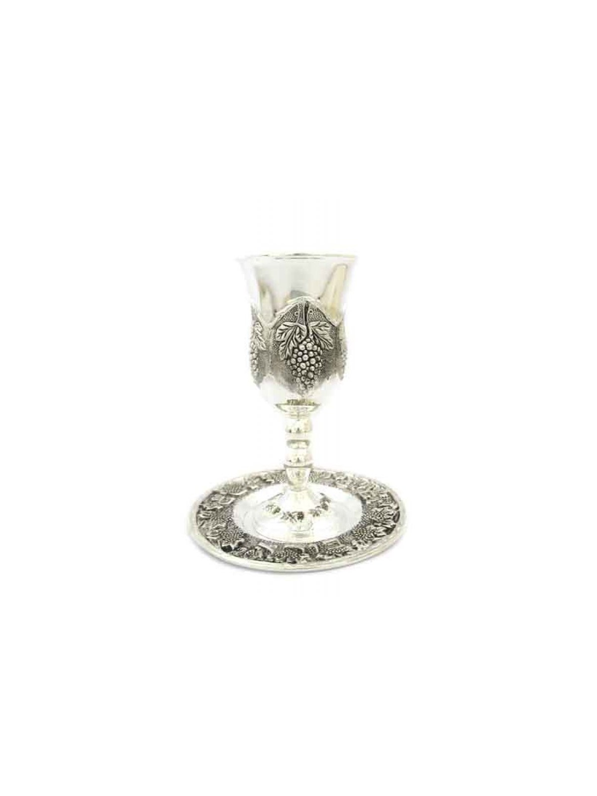 Coupe de Kiddouch plaquée argent sur tige de raisin... | Cadeau juif d'Israël