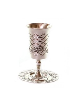 Coupe de Kiddouch plaquée argent sur tige avec Ma... | Cadeau juif d'Israël