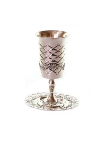 Coupe de Kiddouch plaquée argent sur tige avec Ma... | Cadeau juif d'Israël