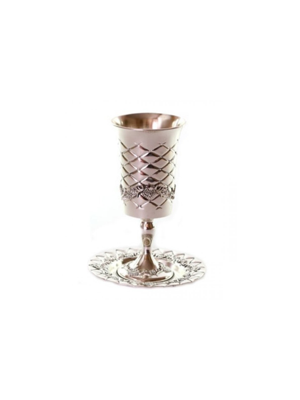 Coupe de Kiddouch plaquée argent sur tige avec Ma... | Cadeau juif d'Israël