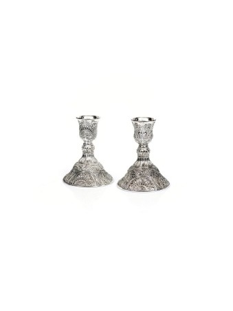 Petits chandeliers de Shabbat plaqués argent... | Chandeliers traditionnels