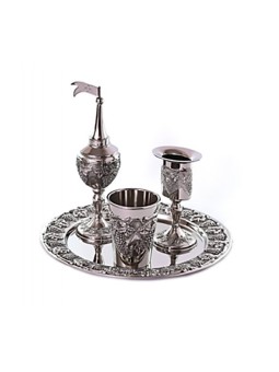 Ensemble Havdalah plaqué argent 4 pièces motif raisin | Ensembles de Havdalah