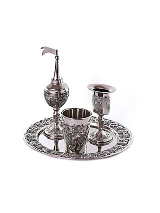 Ensemble Havdalah plaqué argent 4 pièces motif raisin | Ensembles de Havdalah