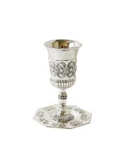 Coupe de Kiddouch plaquée argent sur tige avec Ma... | Cadeau juif d'Israël