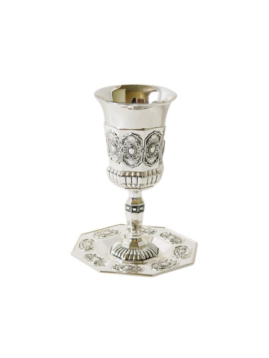 Coupe de Kiddouch plaquée argent sur tige avec Ma... | Cadeau juif d'Israël