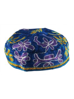 Kippa brodée à la main buchariane bleue | Kippa Buchari