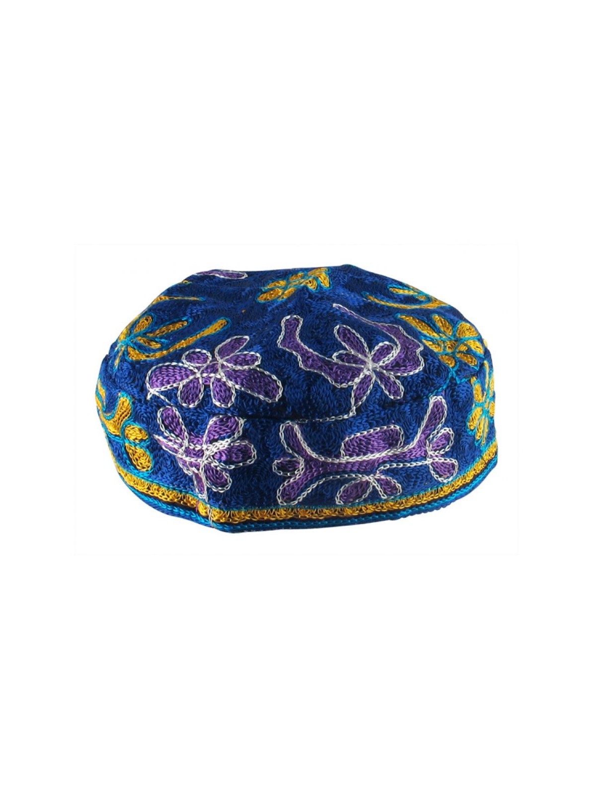 Kippa brodée à la main buchariane bleue | Kippa Buchari