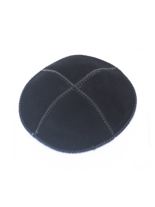 Kippa en daim noir à quatre panneaux kippa | Kippa en daim