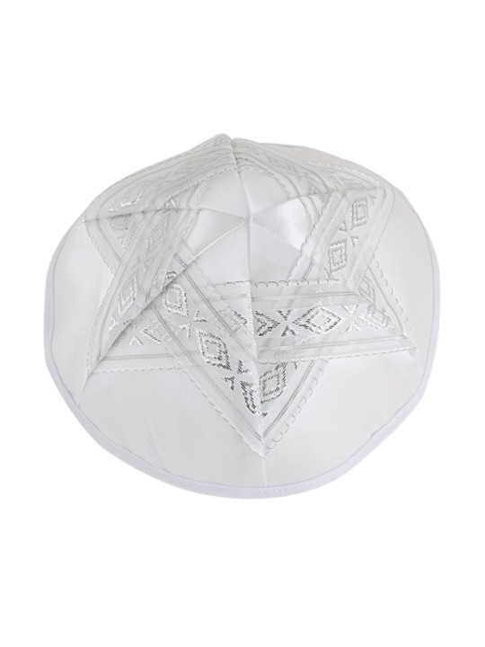 Kippa en satin blanc avec étoile de David argentée | Kippa en satin