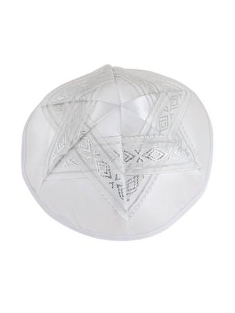 Kippa en satin blanc avec étoile de David argentée | Kippa en satin
