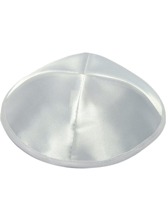White Satin Kippah White Ribbon Around Base | Satin Kippah