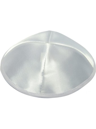 White Satin Kippah White Ribbon Around Base | Satin Kippah