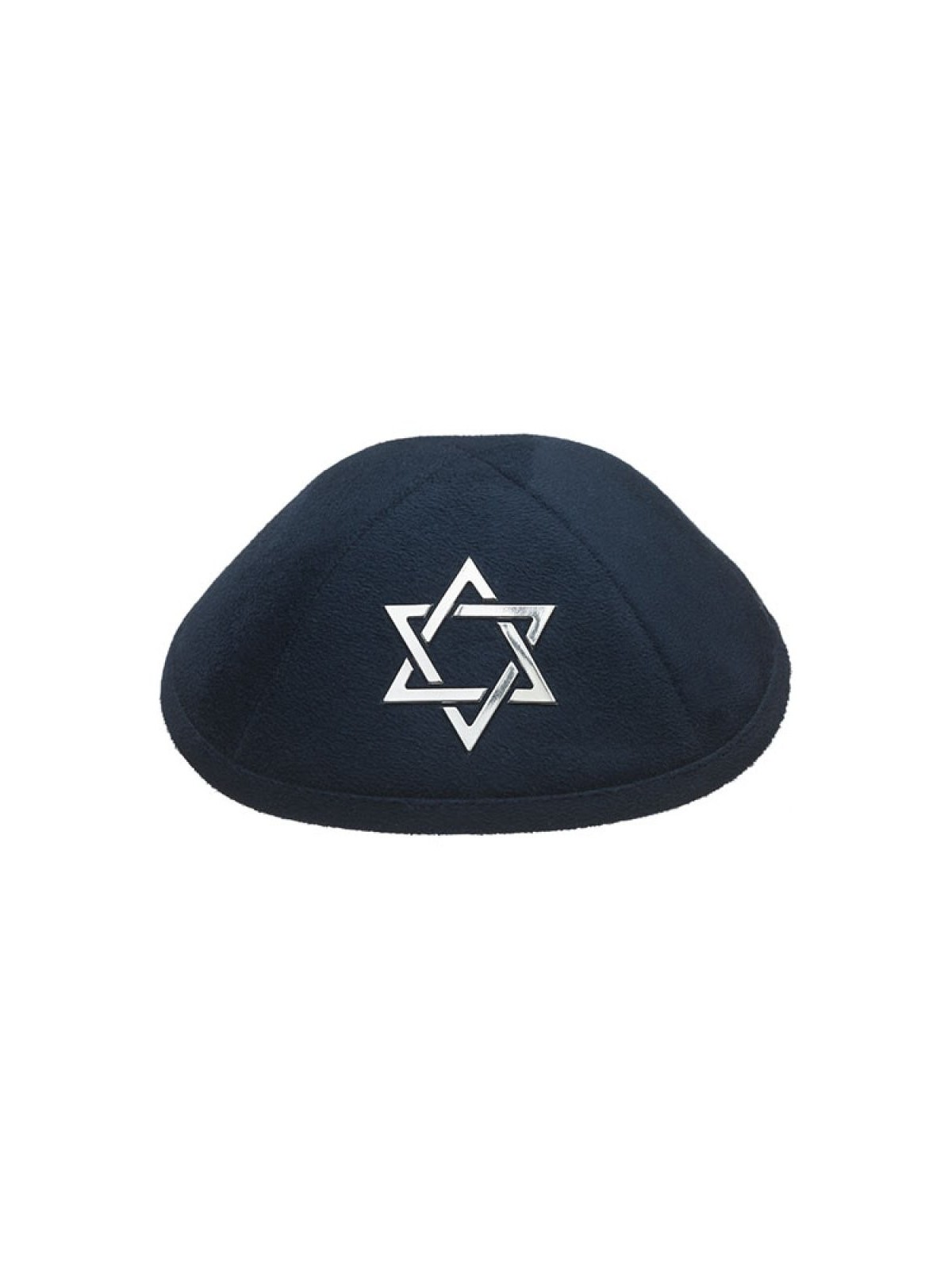 Kippa en daim bleu marine avec étoile brodée argentée... | Kippa en daim