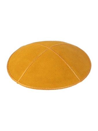 Kippa en daim couleur moutarde quatre panneaux | Kippa en daim