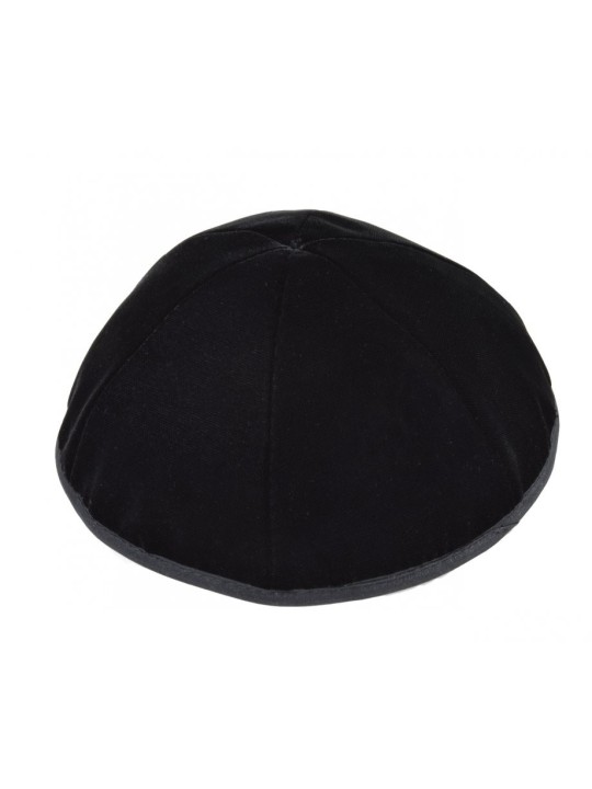 Kippa en velours noir de qualité supérieure, 6 panneaux avec bordure | Kippa en velours