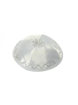 Kippa en satin blanc avec motif diagonal argenté | Kippa en satin