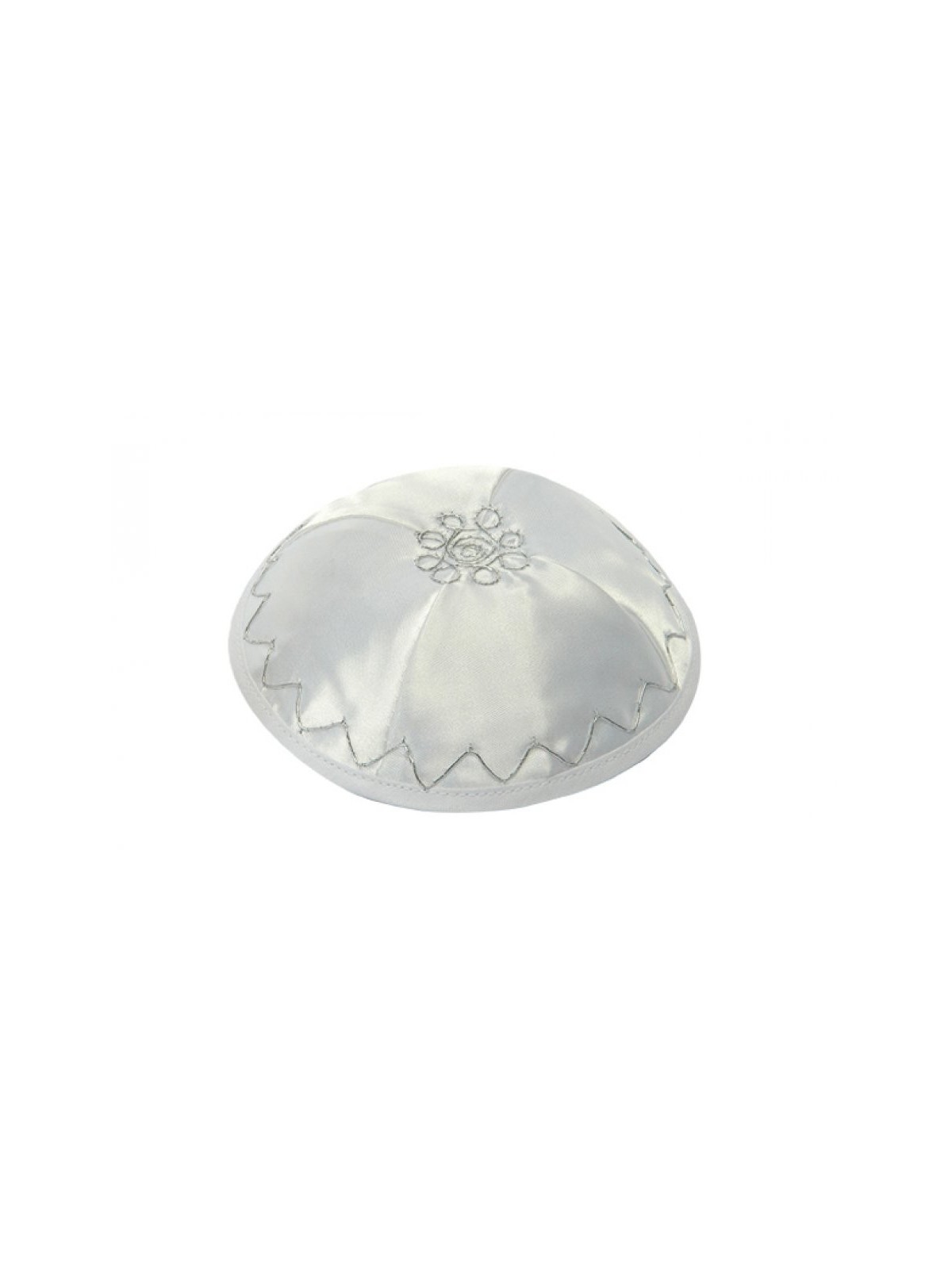 Kippa en satin blanc avec motif diagonal argenté | Kippa en satin