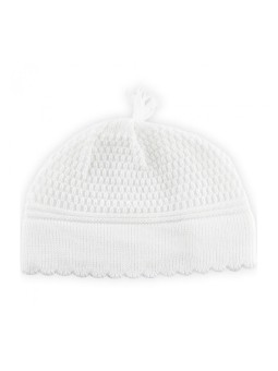 White Strech DMC Fabric Frik Kippah with Small Tassel... | Frik Kippah