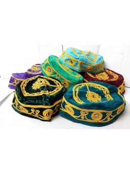 Pack de 3 Kippah Bucharian en velours et or assortis... | Kippa Buchari