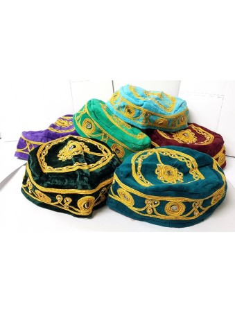Pack of 3 Velvet and Gold Bucharian Kippah Assorte... | Buchari Kippah