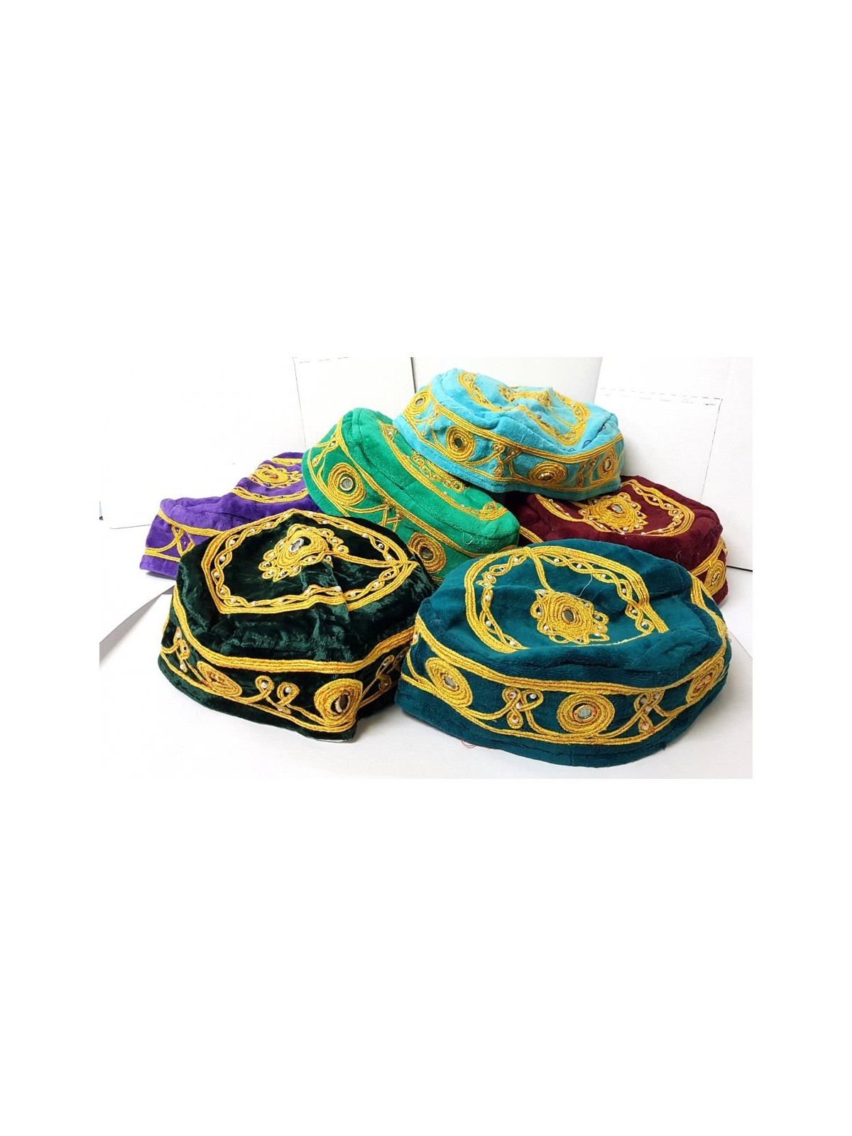 Pack de 3 Kippah Bucharian en velours et or assortis... | Kippa Buchari