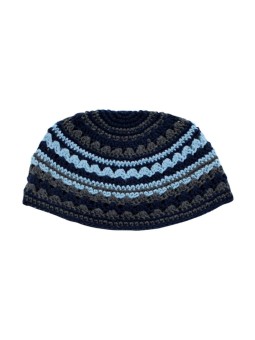 Frik Kippah %96 Crocheted Weave of Light Blue Gray an... | Frik Kippah