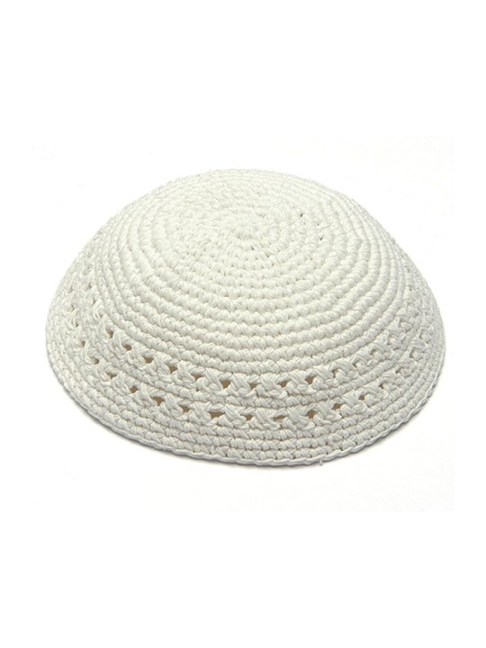 Kippa tricotée blanche au crochet avec design de bordure | Kippa tricotée