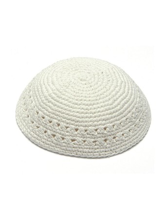 Kippa tricotée blanche au crochet avec design de bordure | Kippa tricotée