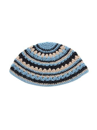 Frik Kippah %96 Tissage épais au crochet de bleu beige et... | Frik Kippa