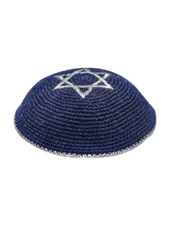 Kippa tricotée bleue avec étoile de David argentée | Kippa tricotée