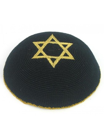 Black Gold Star of David knitted kippah | Knitted Kippah