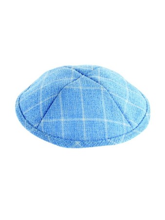 Light Blue and White Cotton Fabric Kippah %96 Checke... | Linen Kippah