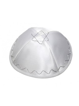 Kippa en térylène blanc avec étoile de David | Kippa en satin
