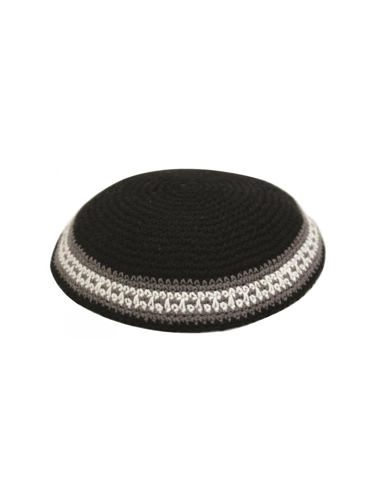 Kippa tricotée noire avec bordure marron et blanche... | Kippa tricotée