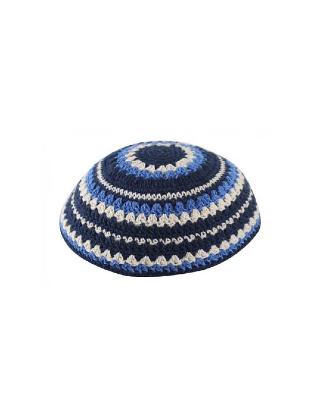 Knitted Kippah with Blue Light Blue and Beige Stripes | Knitted Kippah