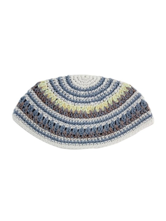 Frik Kippah %96 Tissage épais au crochet de G blanc bleu... | Frik Kippa