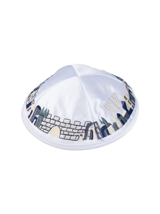 Kippa satinée blanche avec clip attaché et broderie... | Kippa en satin