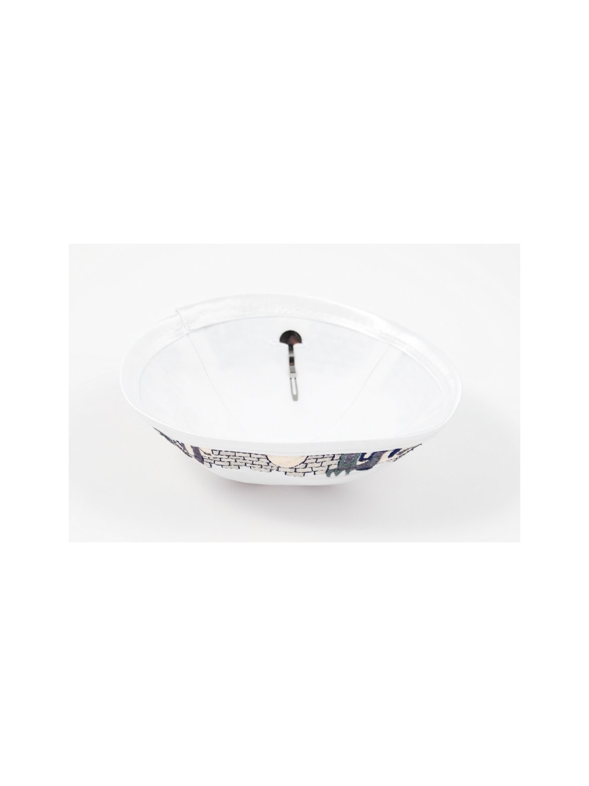 White Satiny Kippah with Attached Clip and Embroider... | Satin Kippah