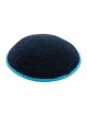 Dark Blue DMC Knitted Kippah with Light Blue Borde... | Knitted Kippah