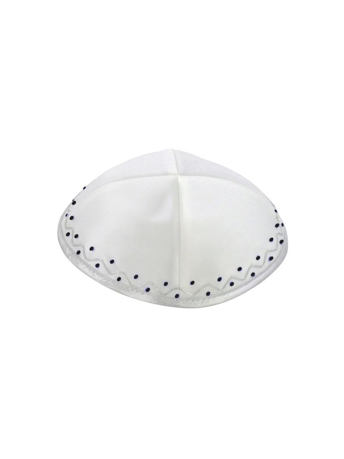 Kippa en satin blanc avec bordure argentée et bordure pointillée | Kippa en satin